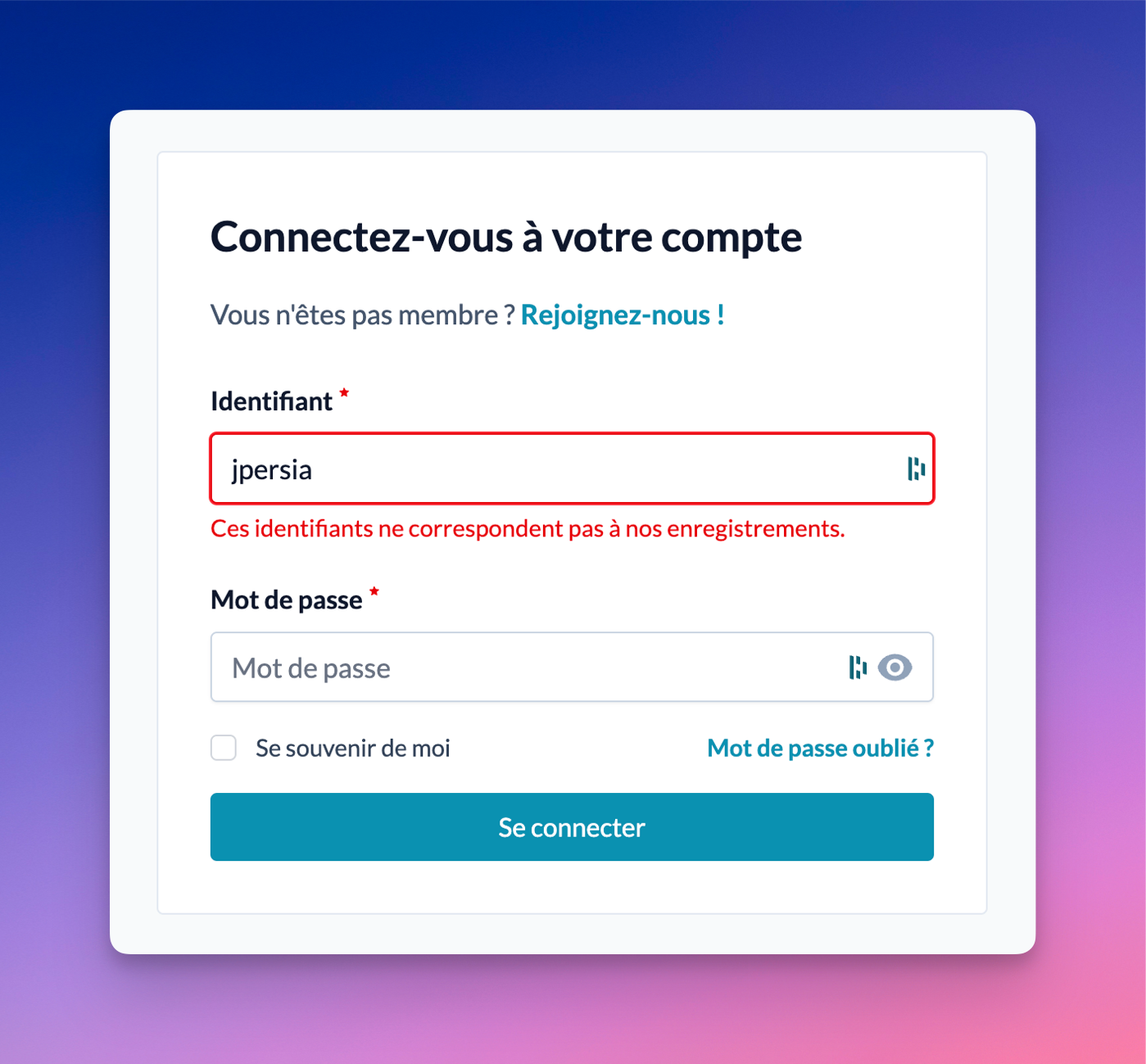 mdall erreur password